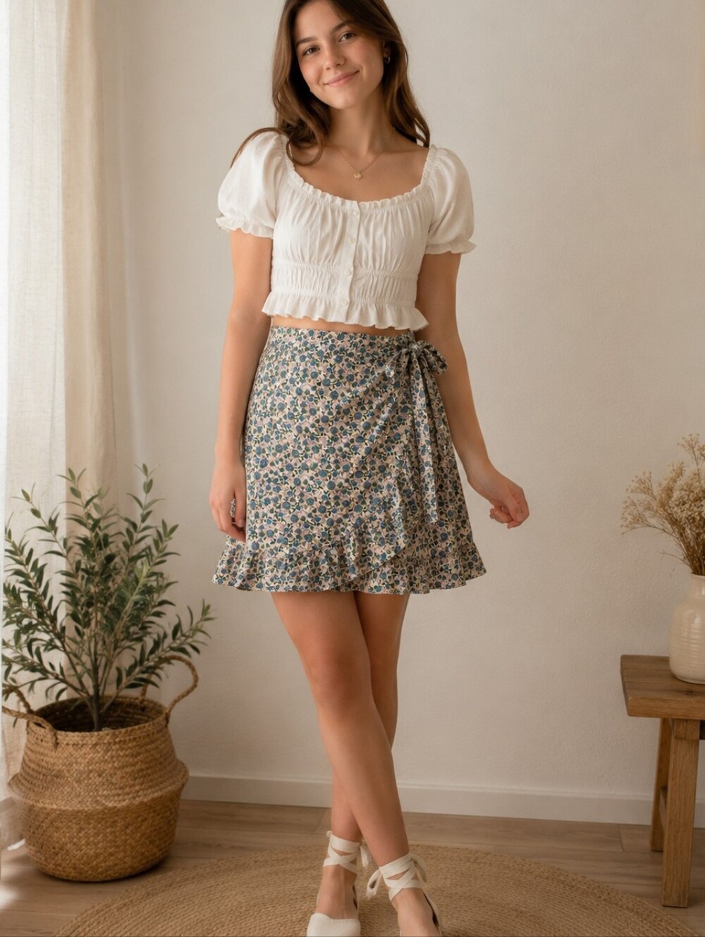 Loft Women's Ruffle Floral Paisley Skirt Size 10 Linen/Viscose